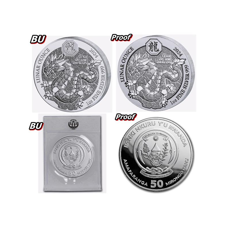 2 X 1 Oz Ruanda 2024 Proof BU DRACHE Jahr Des DRACHEN LUNAR D