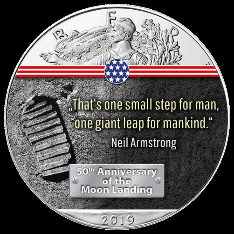 2 oz  Fine Silver Bar Set 50th Years Apollo 11 Moon Landing USA 2019 1 Dollar