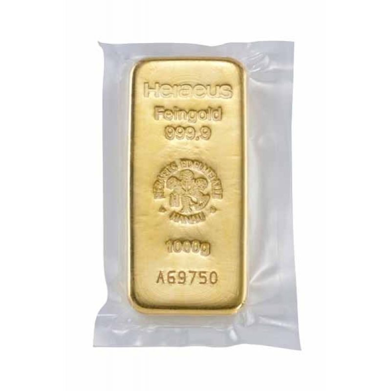 1,000 gram Heraeus Gold Bar (cast) .9999 Fine (In Assay), 58.977,44