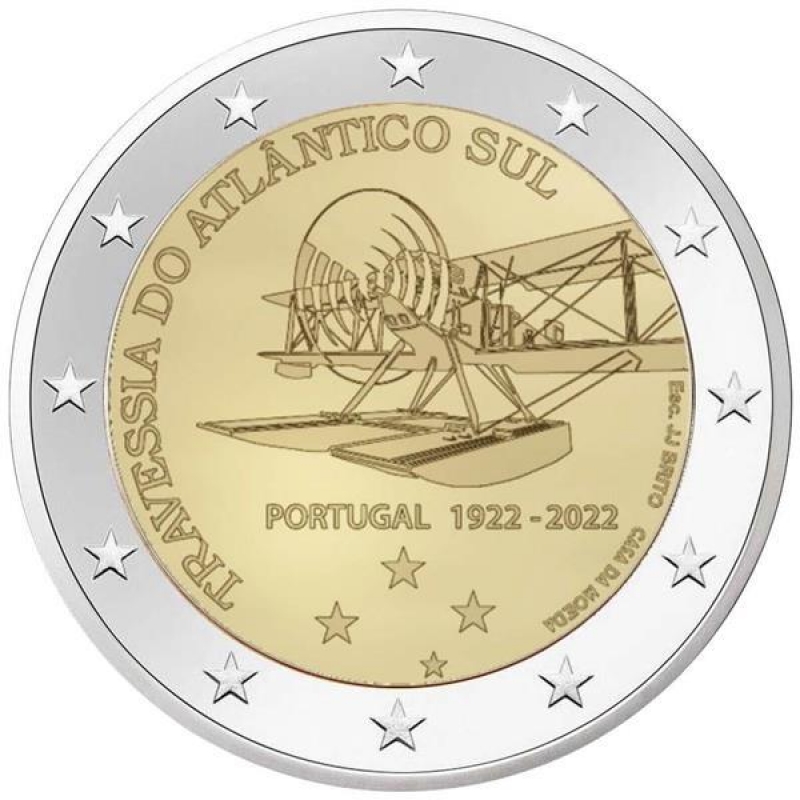 2 Euro Portugal 100 years crossing of the South Atlantic 2022 bfr, 3,