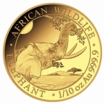 1/10 Unze Gold Somalia - Elephant - African Wildlife -...