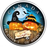 1 oz Silver Canadian Maple Leaf 2020 colorized Halloween...