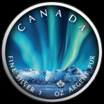 1 Oz Silver Maple Leaf 2020 Polar Lights - Jasper National Park Canada coloured