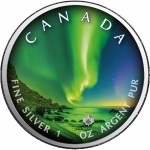 1 Oz Silver Maple Leaf 2020 Polar Lights - Whitehorse  Canada coloured