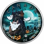 1 oz Silver Canadian Maple Leaf 2021 colorized Halloween (3) Hour of Ghosts Special Edition