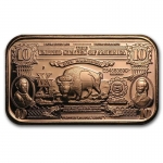 1 oz Copper Bar - $10 Bison Banknote