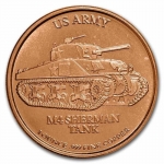 1 oz  Copper Round - US Army - Sherman Tank