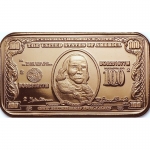 1 oz Copper Bar - Benjamin FRANKLIN - 1964 Banknote 100$...