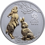 1 oz Silver Australia - Year of the Rabbit - 2023 BU - Gilded - 1 AUD - Perth Mint