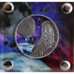 1 Unze Silber Ghana 2019 - Leonardo da Vinci Heliocentric Theory - Lunar Meteorite - Antique Finish - 5 Cedis 