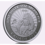 1 ounce silver Canada 2023 BU Coin Card - POLAR BEAR Cubs...