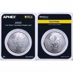 1 Unze Silber Kanada 2023 BU Coin Card - Maple Leaf - 5$ - PCGS First Strike MD Premier Single