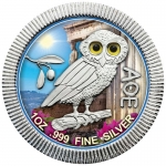 1 Oz  Silver Niue 2 NZD Athenian Owln - Day in Color Newzealand 2020 Stacker Coloured