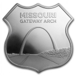 1 Unze Silber Round Route 66 Icons of Route 66 Shield (Missouri Gateway Arch)