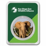 San Diego Zoo 1 oz Silver Round Colorized Elephant in TEP Coincard 999,99