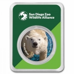 San Diego Zoo 1 oz Silver Round Colorized Polar Bear in TEP Coincard 999,99
