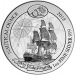 1 Ounce Silver Rwanda 2018 Proof - HMS Endeavour - Nautical Ounce -50 RWF Proof - Nautical Series