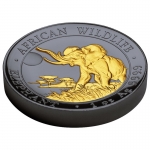 1 Ounce Silver Somalia 2016 - ELEPHANT - Prooflike - Black Ruthenium Gilded - Golden Enigma Edition - High Relief