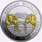 1 oz Somalia 2020 BU - Elephant African Wildlife - GILDED...