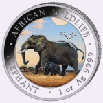 1 Unze Silber Somalia 2022 BU Elefant farbig coloriert - Einzelstück