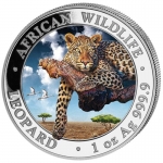1 Oz Silver Somalia African Wildlife Leopard 2020 coloured
