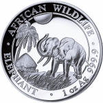 1 ounce silver Somalia Elephant 2017 Proof High Relief -...