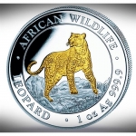 2022 Somalia 1 oz Silver African Wildlife Leopard BU Gilded Premium Bullion Coin