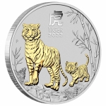 1 Unze Silber Tiger  2022 Australien vergoldet gilded