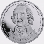 1 Unze Silber USA 2023 BU Round - ADAM SMITH - Kapitalismus Freies Unternehmertum - Serie Gründer der Freiheit 