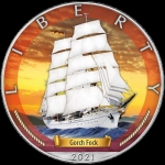1 oz Silver American Eagle USA 2021 Colorized Age of Sails - Gorch Fock