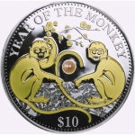 1 oz Fiji 2016 Proof Gilded Perle - Jahr des AFFEN - Lunar Affe 10$ 