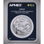 1 oz Silber Niue 2022 - Krokodil vs Hai - Prädatoren - Apex Predators - 2022 BU - Coin Card - TEP -  PCGS First Strike 