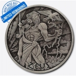 2020 Tuvalu 1 oz Silver Gods of Olympus - Zeus 1 AUD Antique Finish
