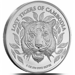 2022 5 oz Cambodia Lost Tigers of Cambodia 999 Silver BU...