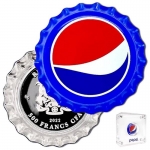 500 Francs Dollar Pepsi Cola Bottle Cap Shaped Tschad Silver Proof 2022