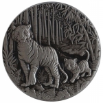 2022 $2 High Relief Year of the Tiger 2 oz Silver Antique