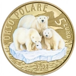 Italien 5 Euro 2021 Gefährdete Tierarten - Polarbär farbig Proof