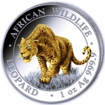 NEU* 1 ounce silver Somalia 2023 BU - LEOPARD GILDED - African Wildlife Issue 6 - Premium Bullion Coin