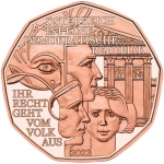 Austria 5 Euro 2022 Copper Coin - Democracy - The right emanates from the People - 2022 uncirculated