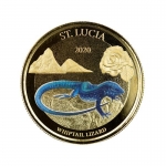 St. Lucia 10 Dollar, Whiptail Lizard (3)  EC8 1 Unze Gold, 1 oz 2020 Proof coloured