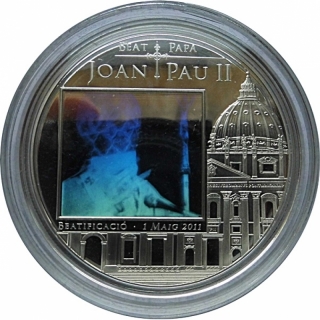BEATIFICATION JOHN PAUL II Silver Coin Hologram 5D Andorra 2011