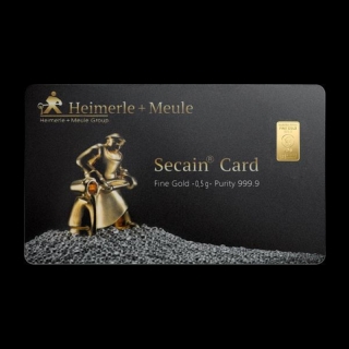 0.5 gram Heimerle + Meule Gold Bar Secain Card  .9999 Fine (In Assay)