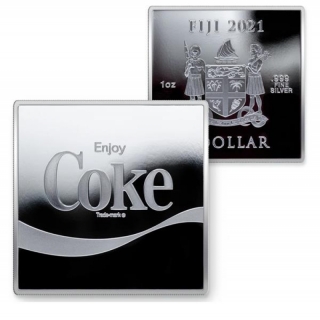 1 $ Dollar Coca Cola Arden Square Coin Fiji 1 Oz Silver Proof 2021