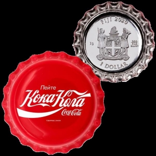 1 $ Dollar Coca Cola Global Edition Russland Bottle Cap Shaped Fiji Silber Proof 2020