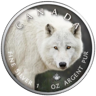 1 oz Silver Canadian Maple Leaf 2021  Canadas Wildlife (6) - Arctic Wolf Canada