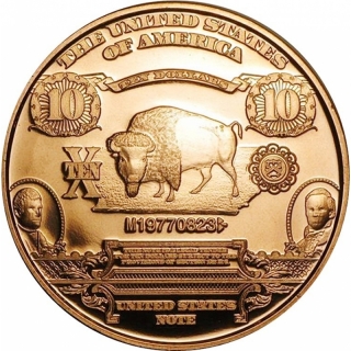 1 oz Copper Round - 10 $ Bison Banknote .999