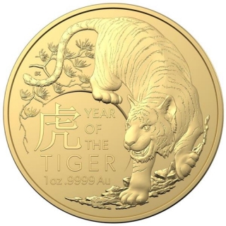 2022 Australia 1 oz Gold Lunar Year of the Tiger BU (RAM) 