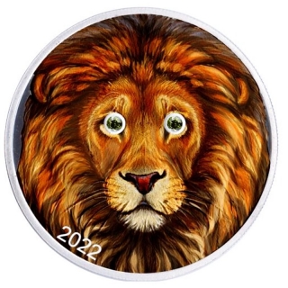 1 Unze Silver Congo - Lion with 2 Diamand Eyes -  2022 Antique Finish Color