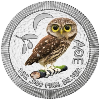 1 Oz Silver Niue 2 NZD Athenian Owl - Little Owl - 2021 Coloured New Zealand 2021 Stacker