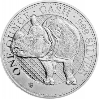 1 Unze Silber St. Helena - India Wildlife Cash - Rhino - Nashorn - 2022 BU - Serie India Wildlife